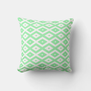 Green and white diamond pattern throw pillow
