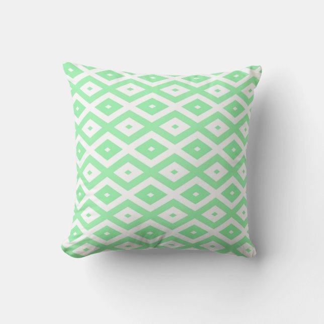 Green and white diamond pattern throw pillow (Front)