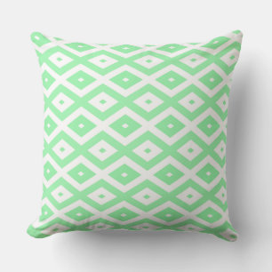 Green and white diamond pattern throw pillow
