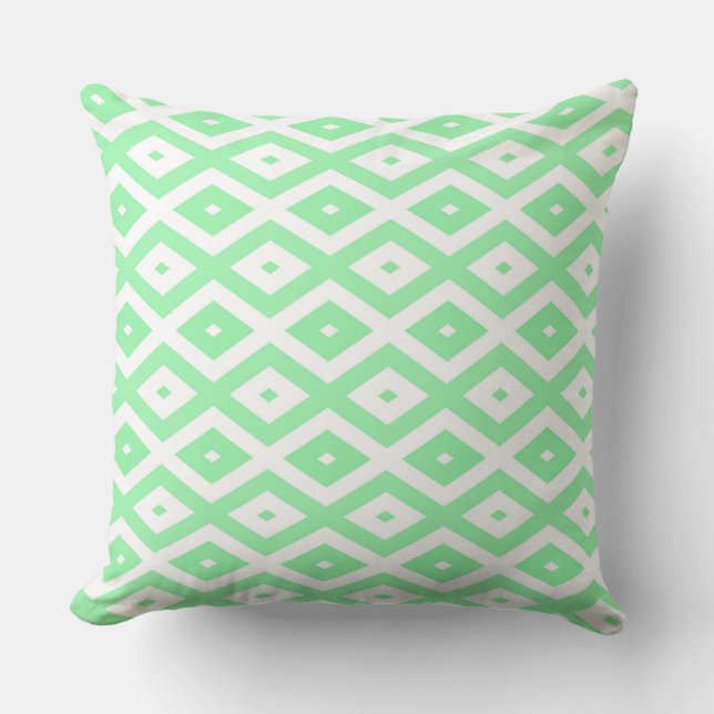 Green and white diamond pattern throw pillow (Front)
