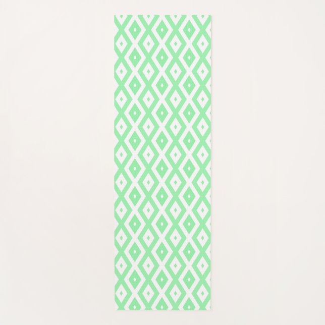 Green and white diamond pattern yoga mat (Front)