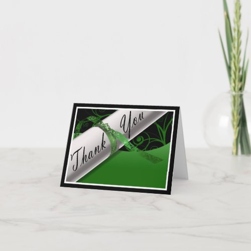 Green and White Diploma Thank You Card
