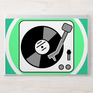 GREEN AND WHITE DJ TURNTABLE HP LAPTOP SKIN