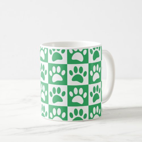 Green And White Dog Paws In Squares Custom Coffee Mug