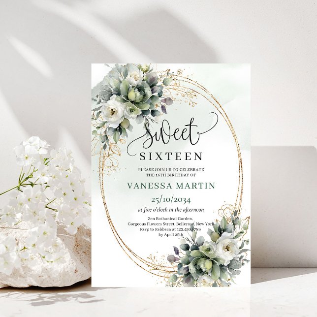 Green And White Eucalyptus Sweet 16 Invitation (Green And White Eucalyptus Sweet 16 Invitation)