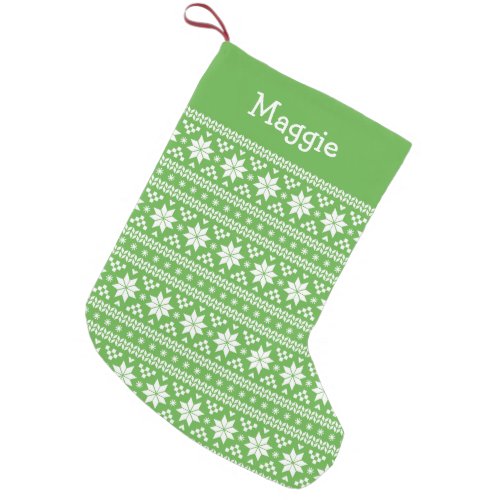 Green and White Fair Isle Monogram Small Christmas Stocking