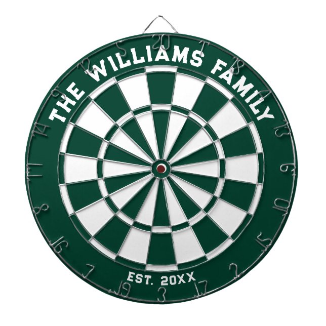Green and White Family Dartboard with Darts (Front)
