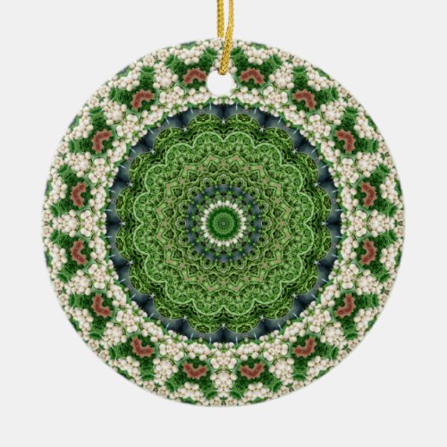 Green and White Farmers Market Mandala Ceramic Ornament