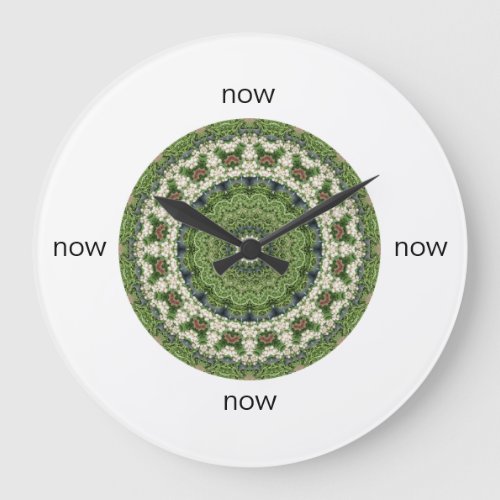 Green and White Farmers Market Mandala Now Large Clock