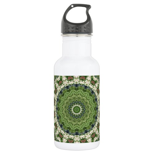 Green and White Farmers Market Mandala Rect Water Bottle