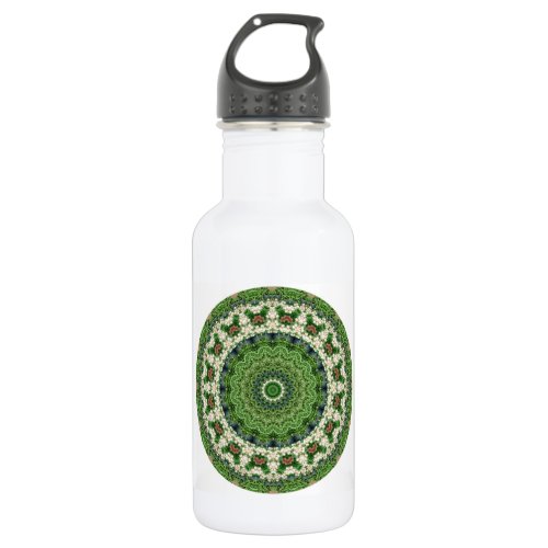 Green and White Farmers Market Mandala Water Bottle