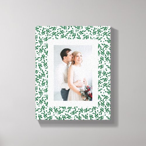 Green and White Festive Foliage  Holiday Canvas Print