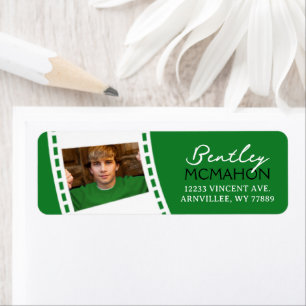 Green and White Filmstrip Photo Return Address Label