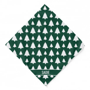 Green And White Fir Christmas Tree Pattern & Name Bandana