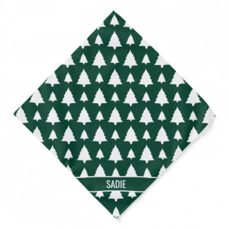 Green And White Fir Christmas Tree Pattern &amp; Name Bandana