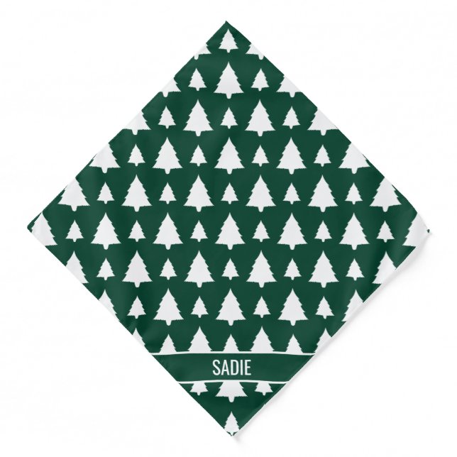 Green And White Fir Christmas Tree Pattern & Name Bandana (Front)