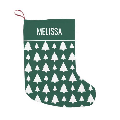 Green And White Fir Christmas Tree Pattern  Name Small Christmas Stocking