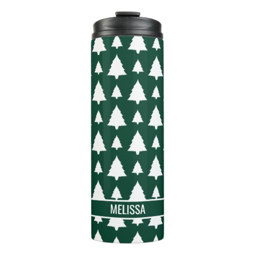 Green And White Fir Christmas Tree Pattern  Name Thermal Tumbler