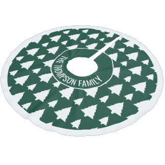 Green And White Fir Christmas Tree Pattern &amp; Text Brushed Polyester Tree Skirt