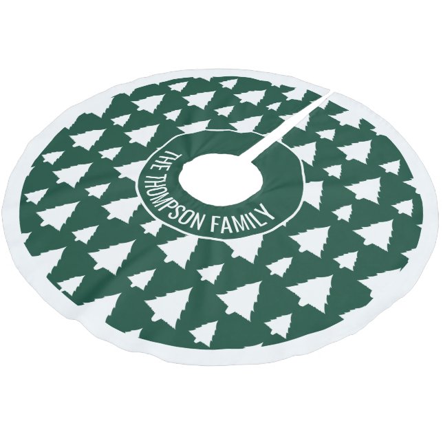 Green And White Fir Christmas Tree Pattern & Text Brushed Polyester Tree Skirt (Angled)