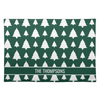 Green And White Fir Christmas Tree Pattern &amp; Text Cloth Placemat