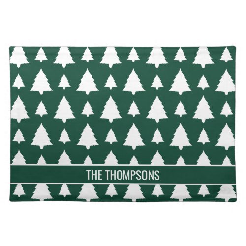 Green And White Fir Christmas Tree Pattern  Text Cloth Placemat
