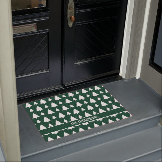 Green And White Fir Christmas Tree Pattern &amp; Text Doormat