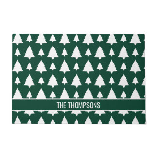 Green And White Fir Christmas Tree Pattern &amp; Text Doormat
