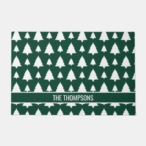 Green And White Fir Christmas Tree Pattern  Text Doormat