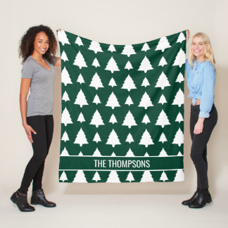 Green And White Fir Christmas Tree Pattern &amp; Text Fleece Blanket