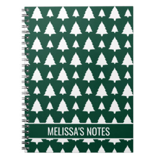 Green And White Fir Christmas Tree Pattern &amp; Text Notebook