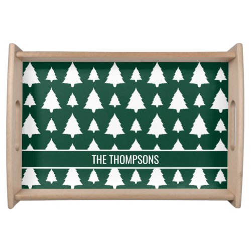 Green And White Fir Christmas Tree Pattern  Text Serving Tray
