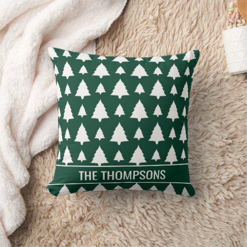 Green And White Fir Christmas Tree Pattern  Text Throw Pillow