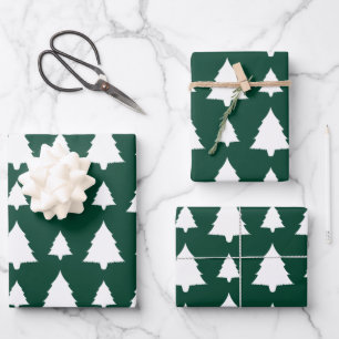 Green And White Fir Christmas Tree Pattern Wrapping Paper Sheets