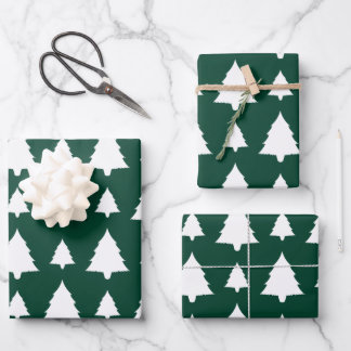 Green And White Fir Christmas Tree Pattern Wrapping Paper Sheets