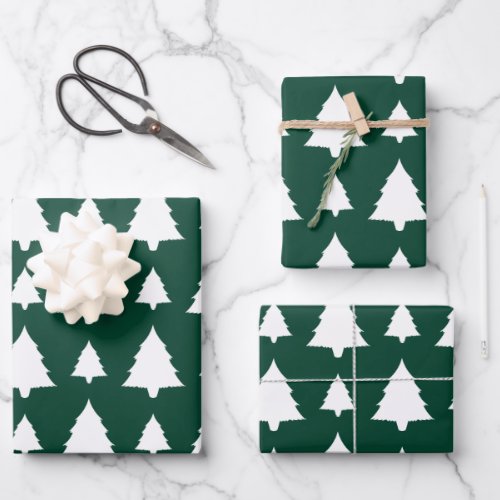 Green And White Fir Christmas Tree Pattern Wrapping Paper Sheets