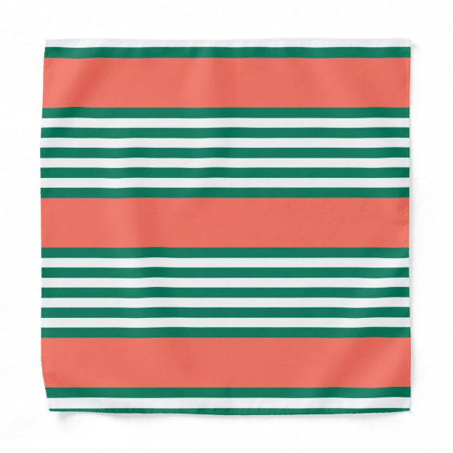 Green and white five stripe pattern with coral bandana (Front)