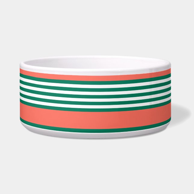 Green and white five stripe pattern with coral bowl (Front)