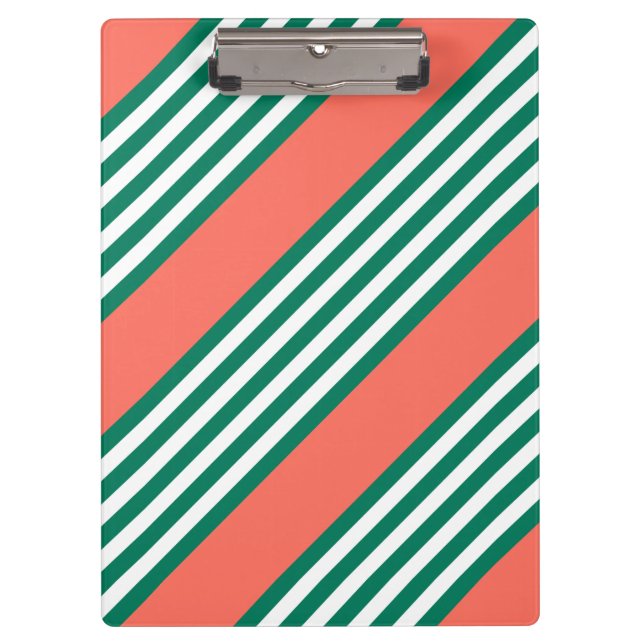 Green and white five stripe pattern with coral clipboard (Front)