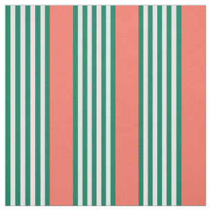 Green and white five stripe pattern with coral fabric