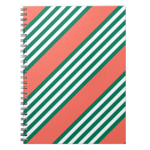Green and white five stripe pattern with coral notebook