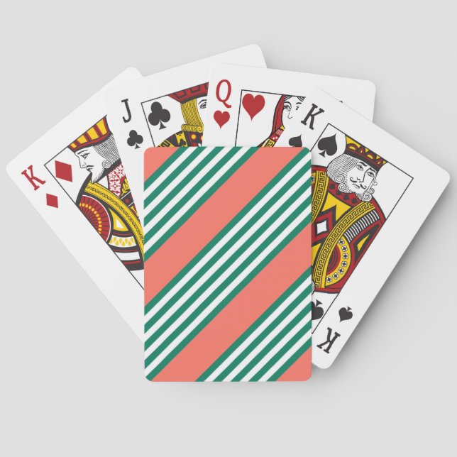 Green and white five stripe pattern with coral poker cards (Back)
