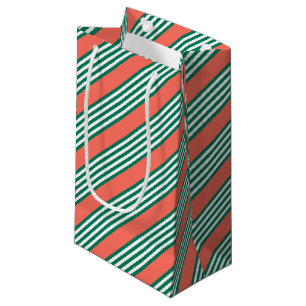 Green and white five stripe pattern with coral small gift bag