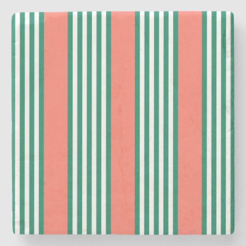 Green and white five stripe pattern with coral stone coaster