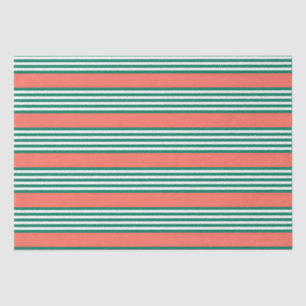 Green and white five stripe pattern with coral tissue paper
