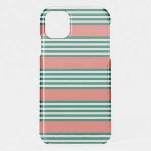 Green and white five stripe pattern with coral iPhone 11 case