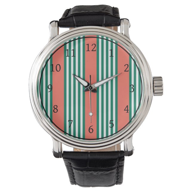Green and white five stripe pattern with coral watch (Front)