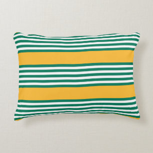 Green and white five stripe pattern with yellow accent pillow