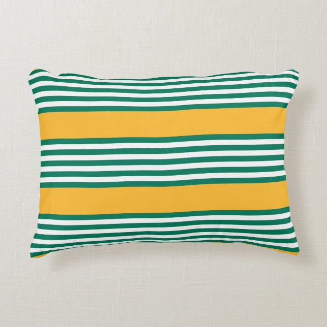 Green and white five stripe pattern with yellow accent pillow (Front)