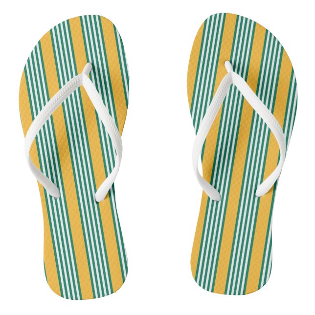 Green and white five stripe pattern with yellow flip flops (Footbed)